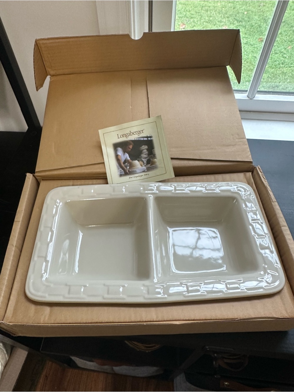 Longaberger Cream Divided Ceramic Serving Platter